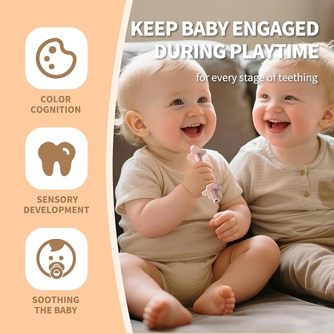 Baby Teething Straws, Silicone Tube Teethers for Babies 3+ Months, Shielded Hollow Infant Teether Sticks Toddlers Teething Relief Toys, Baby Chew Gifts 6 Pack (Rose Pink Lavender Mint Yellow Red)