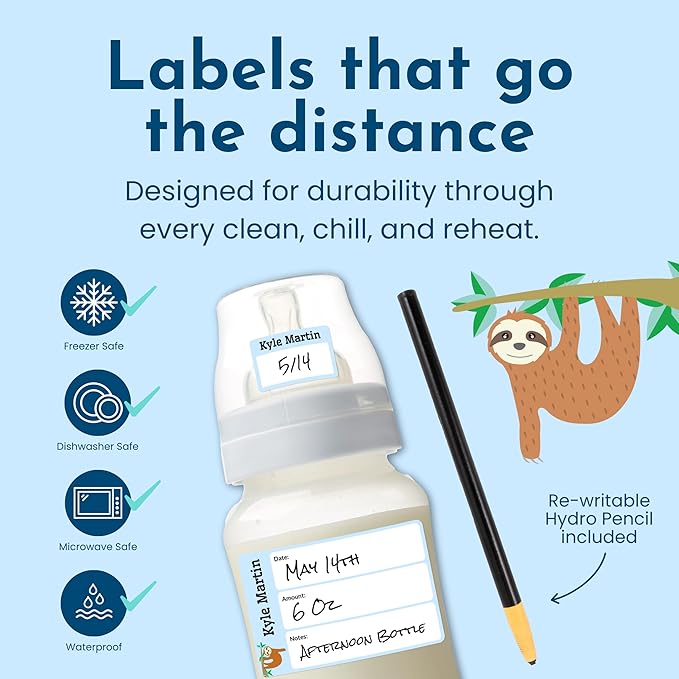 Name Bubbles - Reusable Baby Bottle Labels for Daycare (20 Labels) - Kids Washable Name Tags for Bottles, Sippy Cups, & Snack Containers, Waterproof, Baby Name Stickers, Write-On (Soccer)