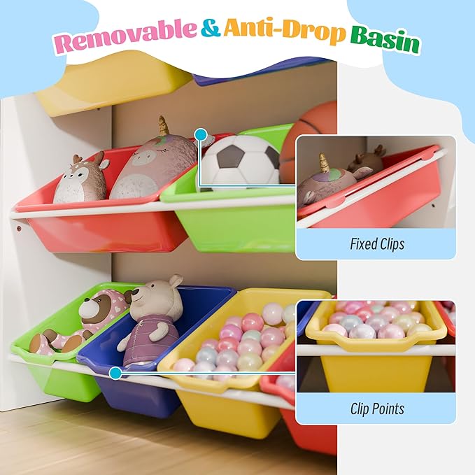 Multicolor Toy Storage Organizer, Toy Organizers and Storage Bins, Toy Storage Shelf with 8 Toy Bins, Toy Organizer with Bookshelf, Book Shelf and Toy Storage for Kids Room, Playroom, Bedroom, Nursery