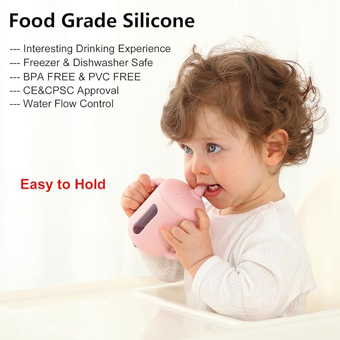 Seposeve 2 Pack Silicone Sippy Cups, Leak-Proof Baby Straw Cup for 6-12 Months, Spill Proof Toddler Cup with Straw 1-3 Years, with Capacity Marking, Non-slip Handle, Flow Control, 6 oz, Purple Pink