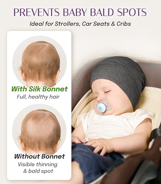 OLESILK Silk Baby Bonnet for 0-6 Months - 100% Mulberry Silk Toddler Hair Bonnet, Adjustable Night Cap for Sleeping