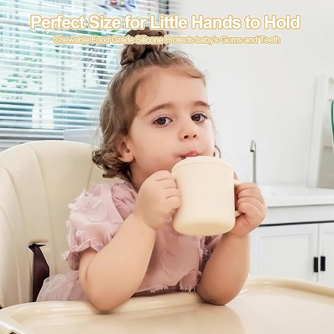 Silicone Baby Cup with Straw, Straw Cup for 6 Months+, Leak Proof, 6 fl oz (Grey)