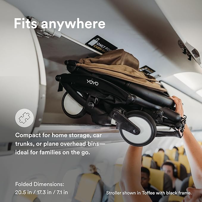 Stokke YOYO3 Stroller from 6 Months - Includes White Frame/Stone Seat Cushion + Canopy - Folds in & Out in a Flash - Light & Compact - Carry-On Compatible