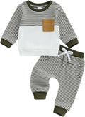 Toddler Baby Boy Fall Clothes Waffle Outfit Long Sleeve Color Blocking Sweatshirt Pullover Jogger Pant Set