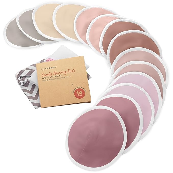 Organic Nursing Pads - 14 Washable Viscose Derived from Bamboo Breastfeeding Pads, Wash Bag, Reusable Breast Pads for Breastfeeding, Nipple Pads for Breastfeeding Essentials(Plum, L 4.8")