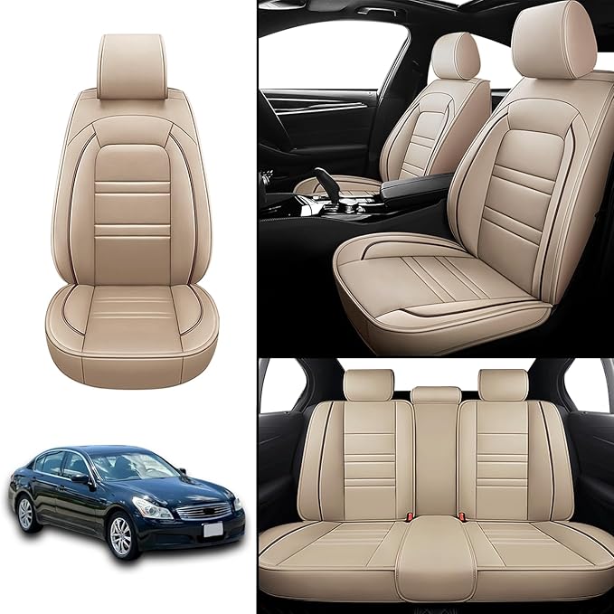 Seat Covers for Infiniti g35 2003-2008 | 5-Seats Leather Seat Covers, Easy to Install Automotive Seat Covers Full Set (Full Set, Beige)