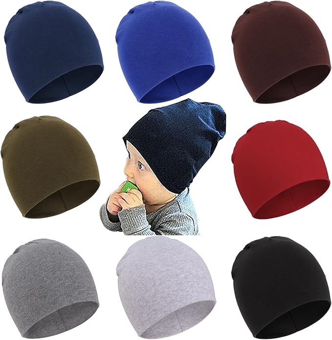 DRESHOW BQUBO 8 Pack Unisex Baby Beanie Hat Infant Toddler Kid Hats Baby Soft Cute Knit Cap Nursery Beanie