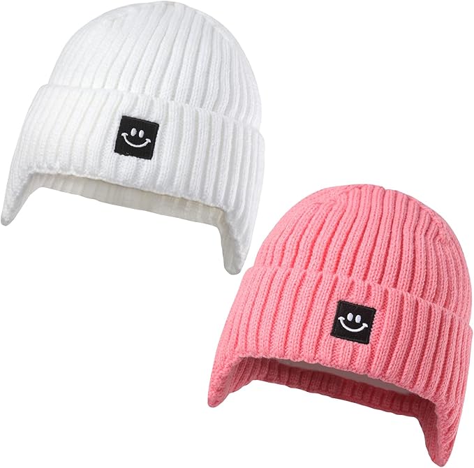 MaxNova 2 Pack Baby Beanie Toddler Winter Hat with Earflap for Girls Boys 0-8 Years