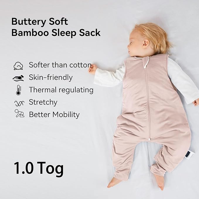 Rayon Made from Bamboo Toddler Sleep Sack with Feet 6-12 Months 1.0 Tog Ultra Soft Toddler Sleeping Sack Baby Sleep Bag Walker Quilted Wearable Blanket with Legs 2-Way Zipper Lightweight