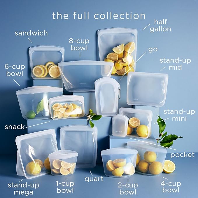 Stasher Premium Silicone Reusable Food Storage Bags, 6-Pack, Starter Kit, Sea Spray, Multi-Use Food Storage Bags, Lunch Bag, Travel Containers, BPA Free, Leak-free, Dishwasher-Safe, Eco-friendly