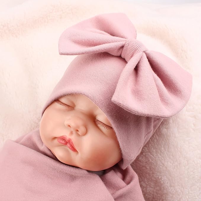 Bamery Newborn Baby Girl Hat Cotton Baby Bow Beanie Preemie Hats Spring Infant Hats for Girls 0-12 Months