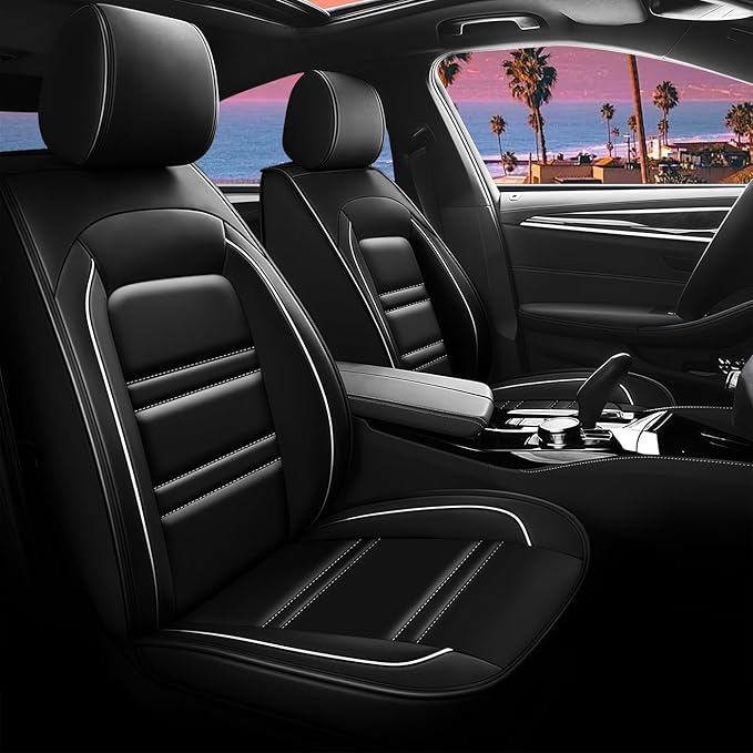 Seat Cover for Ford Edge 2007-2024 | Car Seat Covers Front Seats, Waterproof Seat Protectors, Automotive Front Seat Covers (Front Seat, Black&White Line)
