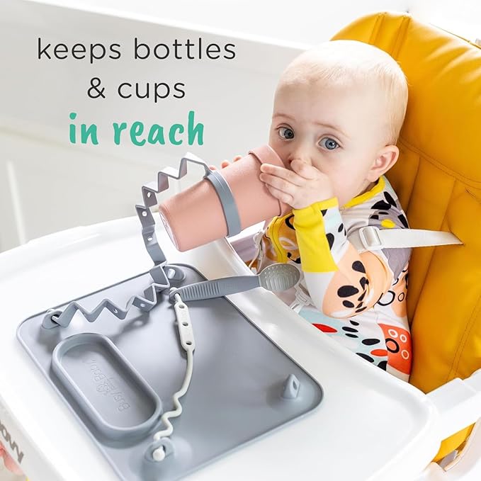 Busy Baby Bottle Bungee - Sippy Cup Strap - Keeps Bottles and Sippy Cups Off The Floor - Food Grade Silicone - Dishwasher Safe (Spearmint)