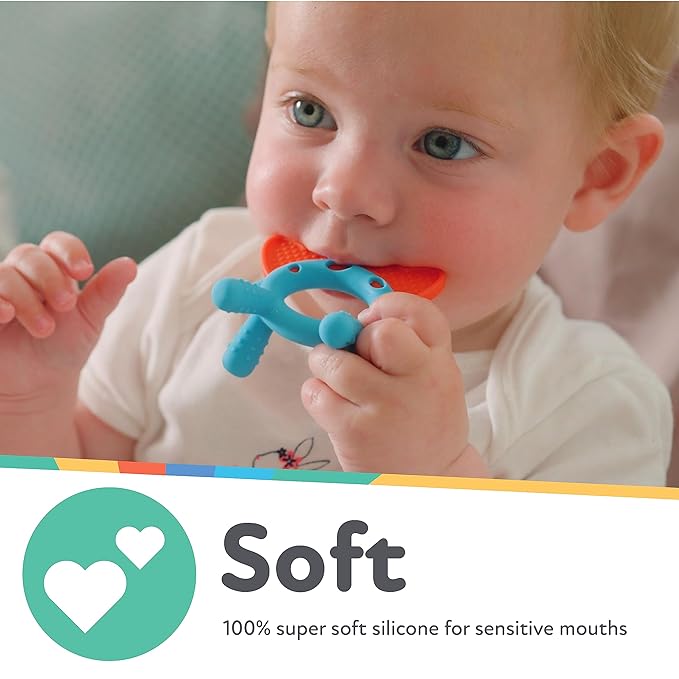 Nuby Geo Zoos Massaging Teether - Baby Teething Toy - Soft Easy Grip - 3+ Months - Dino - Easter Basket Stuffer