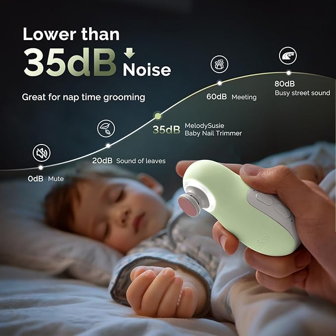 MelodySusie Baby Nail Trimmer Electric, Magnetic Rechargeable Baby Nail File with Night Light, PC20F Baby Nail Clippers Set with 6 Gentle Pads for Newborns, Infants & Toddlers, Green