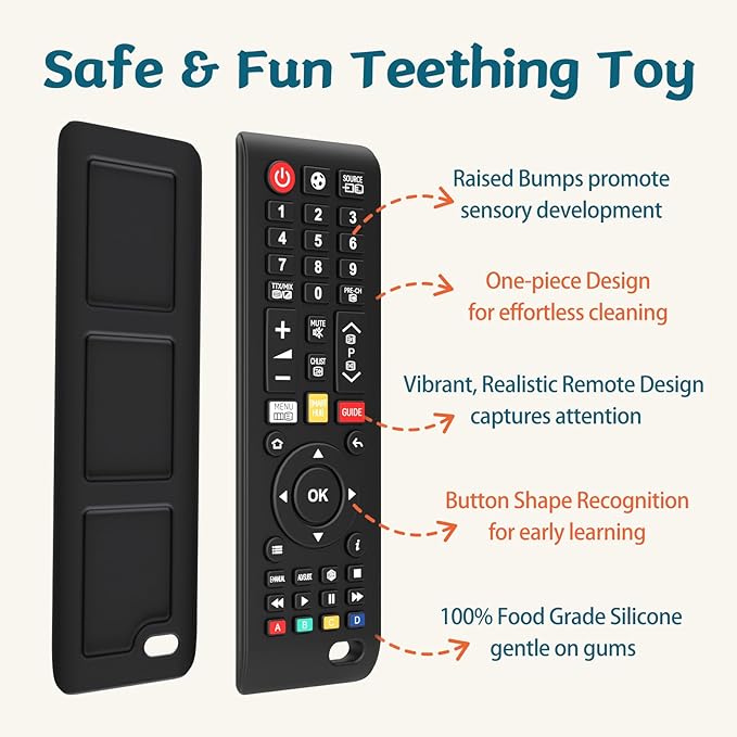 Baby Teething Toys, Food Grade Silicone Teether Toys,Chew Toys for Babies 3-24 Months, Upgraded TV Remote Control Shape Teething Relief for Infants