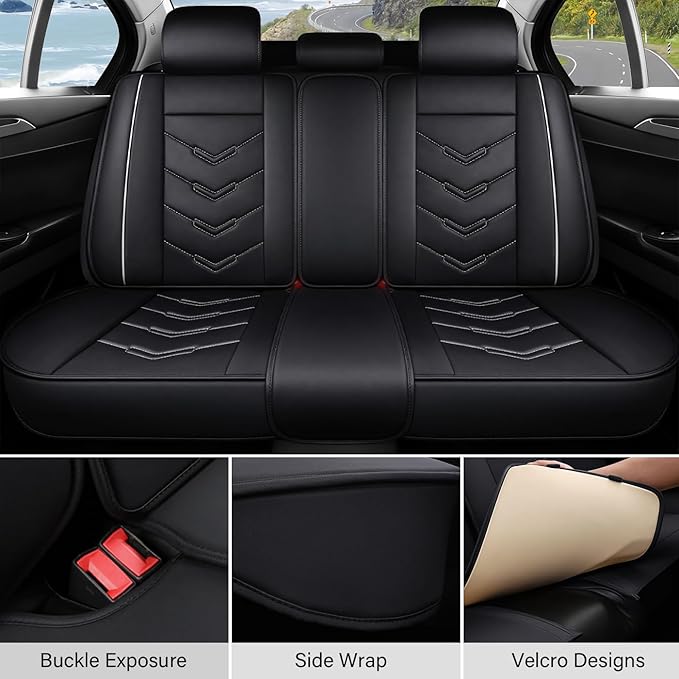Leather Car Seat Covers Fit for LR Range Rover Evoque 2019-2025, 5 Seater Waterproof and Wear-Resistant Seat Cover Interior Accessories(Full Set with Pillow,Black&White)