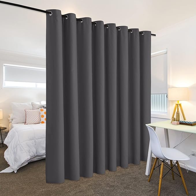 RYB HOME Gray Blackout Room Divider Curtain Large Wall Panel, Heavy Duty Energy Smart Privacy Curtain Panel for Home Theater/Patio Door/Balcony Door, 9 ft Long x 15 ft Wide, Grey, 1 Pc