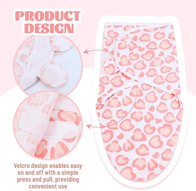 Cinaci 2 Pack Adjustable Soft Cotton Blend Newborn Baby Receiving Swaddle Blankets Sleep Sacks with Nursery Hats Caps Beanies Bonnets for Baby Girls Boys Newborns Infants