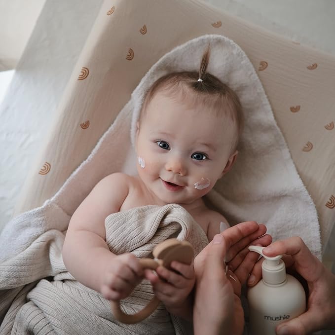 mushie Baby Organic Body Lotion | Moisturize, Soothe, and Hydrates Dry Skin | Made in Denmark, 13.53 fl oz (Fragrance Free)
