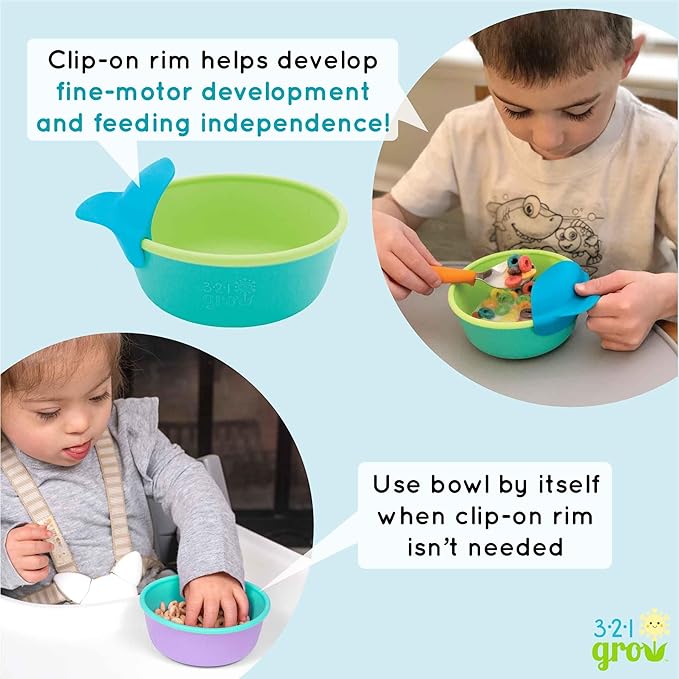 Silicone Easy Scoop & Hold Bowl Set – Adaptive Baby & Toddler Feeding Bowls with Clip-On Rim and Handle – Helps Build Independence & Coordination – 2 Pack – Dishwasher Safe (Watermelon)