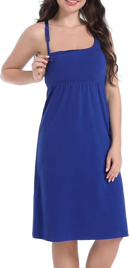 SUIEK 3-Pack Maternity Nursing Nightgown Cotton Breastfeeding Dress Pregnancy Tank Tops Sleepwear
