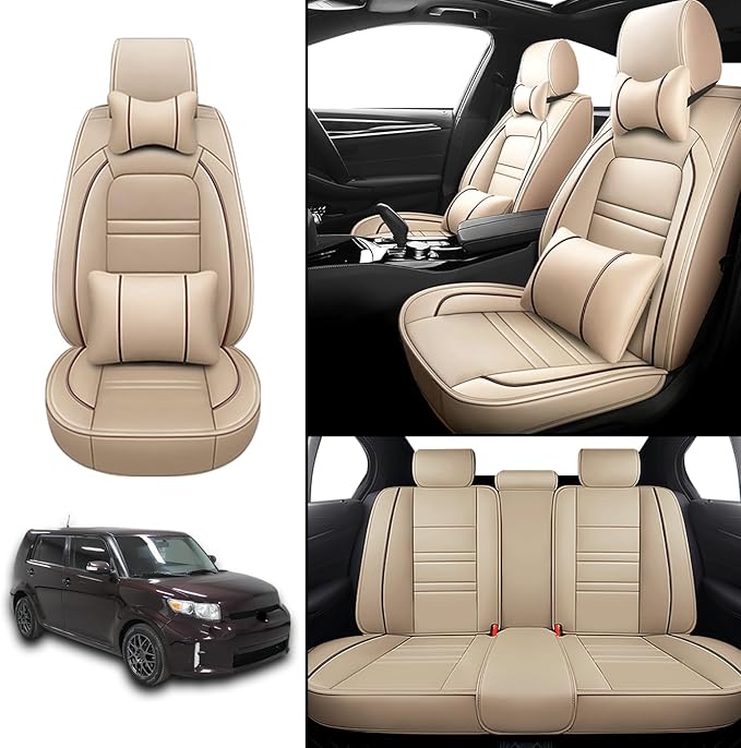 Car Seat Covers for Scion xb 2004-2015 | 5-Seats Seat Covers, Waterproof Seat Protectors, Automotive Seat Covers (Full Set with Pillow,Beige)