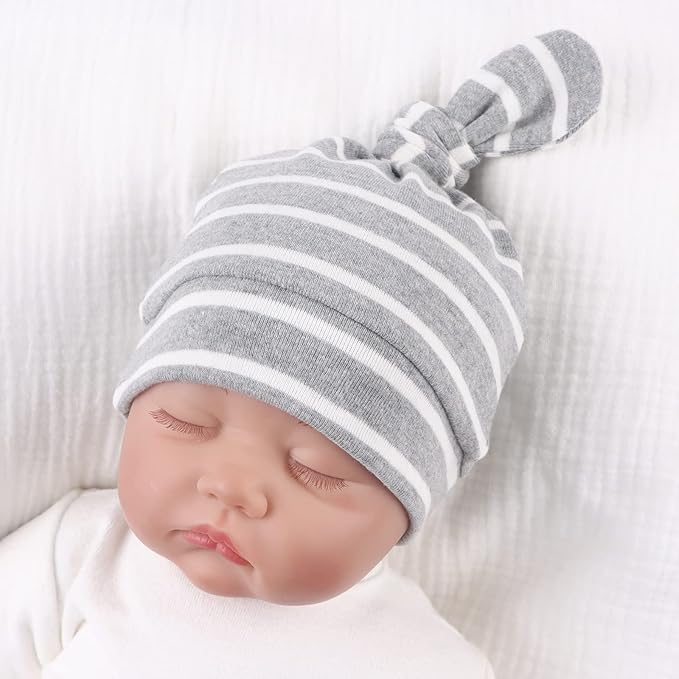 JANGANNSA Newborn Baby Hat Infant Baby Boys Beanie Top Knot Stretchy Hats for Girls 100% Organic Cotton