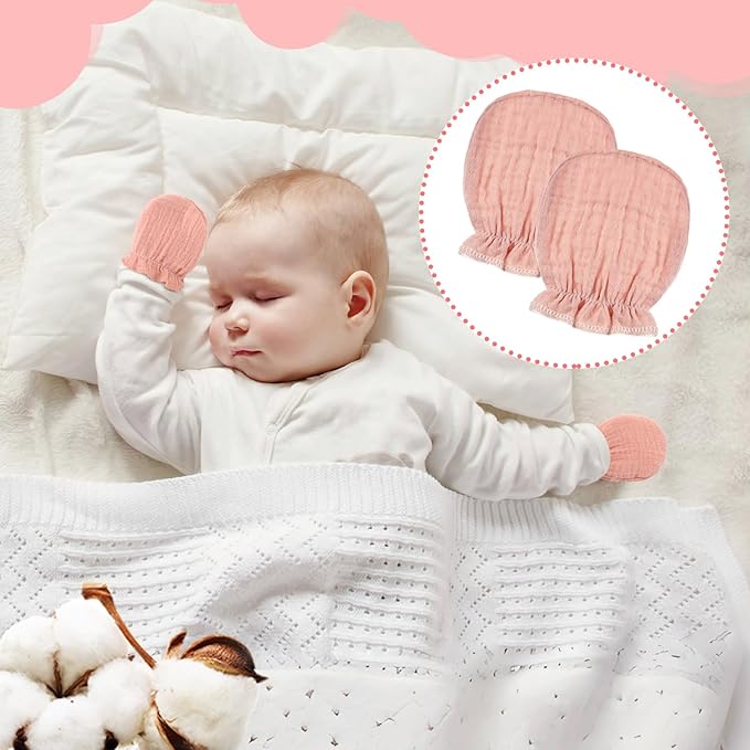 Newborn Baby Muslin Mittens 0-6 Months No Scratch Elastic Wrist Soft Breathable Gloves Bulk Cotton for Infant