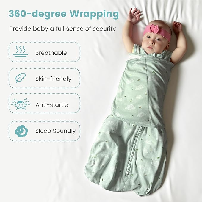 Baby Swaddle Sleep Sack, 1.0 Tog New-Parent-Friendly Swaddle for Newborns & infant 0-6 Months Baby Wearable Blanket Reduce Startle Reflex, Newborn Boys Girls Registry Essentials