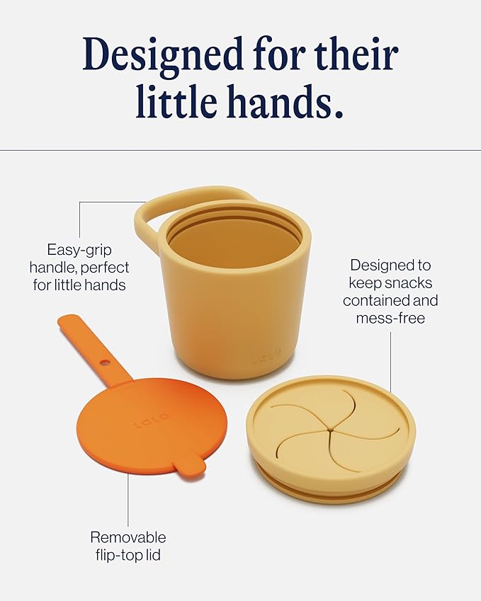 Lalo Snack Cup - Mess-Free Silicone Snack Cups for Toddlers & Babies with Detachable Lid, BPA-Free Baby Snack Containers, Fits Most Stroller & Car Seat Cup Holders, Dishwasher Safe, Citrus Peel