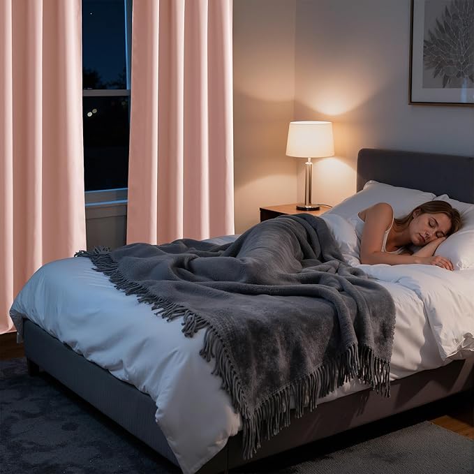 RYB HOME Bedroom Blackout Curtains 63 inches Long, 100% Blackout Thermal Insulated Noise Reducing Curtains for Living Room Nursury, 42 inches Wide by 63 inches Long, Peach Pink