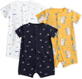3-Pack 100% Cotton Baby Boy Rompers,0-24Months Short Sleeve Toddler Romper,Breathable Spring/Summer Clothes