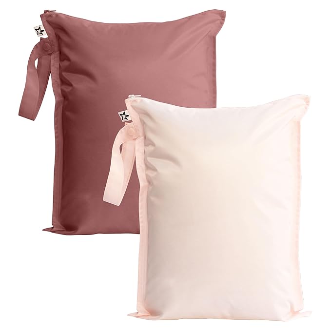 Tiny Twinkle Wet Dry Bag – 2 Pack Reusable Waterproof & Mess Proof Wet Bags for Swimsuits & Travel, Baby Towels & Beach Essentials,a Diaper Bag Must-Have(Rose, Burgundy)