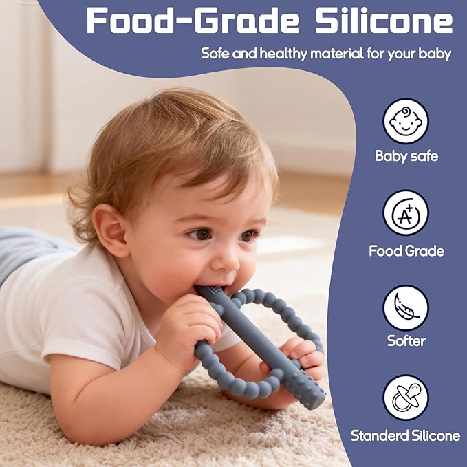 2 Pack Baby Silicone Teething Toys, Teething Sticks for Babies,Silicone teether Tubes for Baby Girl,BPA Free, Soothe Gums for 0-6 3-12 18-36 Months, Newborn Infants Toddler Sensory Chew Toys