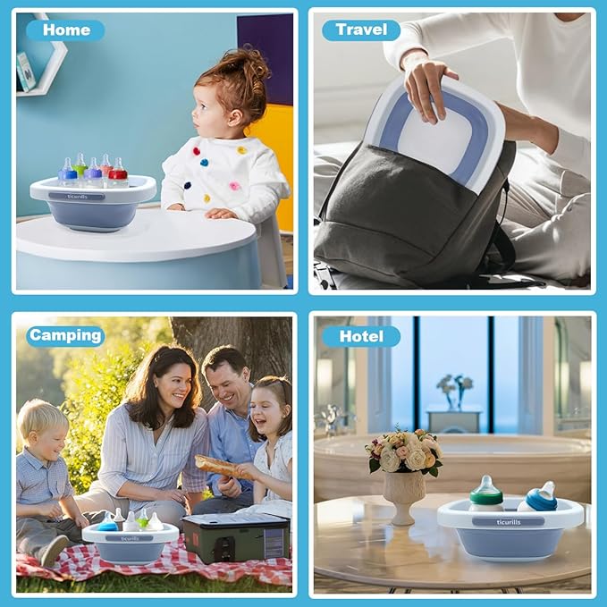 Collapsible Baby Bottles Wash Basin, Ideal Gifts for Baby & Moms, Multi-Purpose Wash Basin for Babies Bottles and Breast Pump, Babies Essentials for Newborns Infant Travel, Trips, Camping