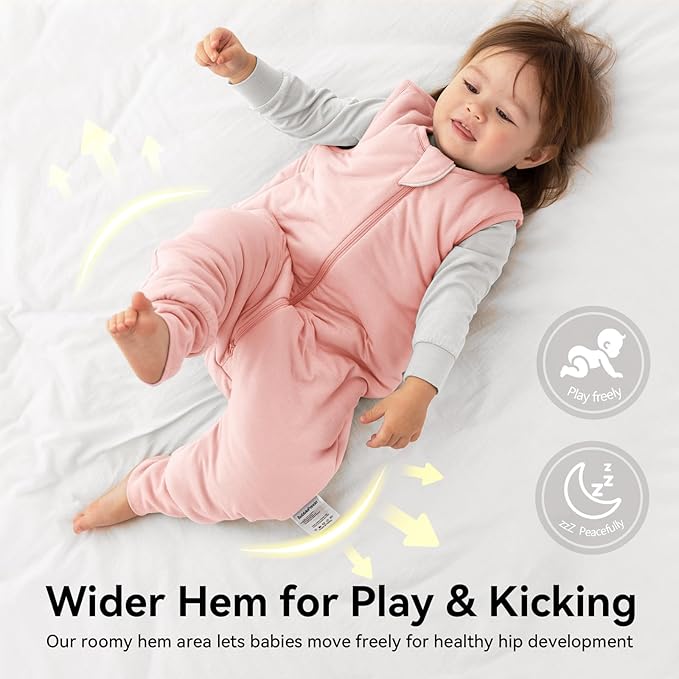 Rayon Made From Bamboo Sleep Sack 24-36 Months 0.5 Tog Ultra Soft Summer Toddler Sleep Sack 2t-3t with Feet 2-Way Zipper Lightweight Baby Sleeping Bag with Legs Thin Baby Wearable Blanket-Pink