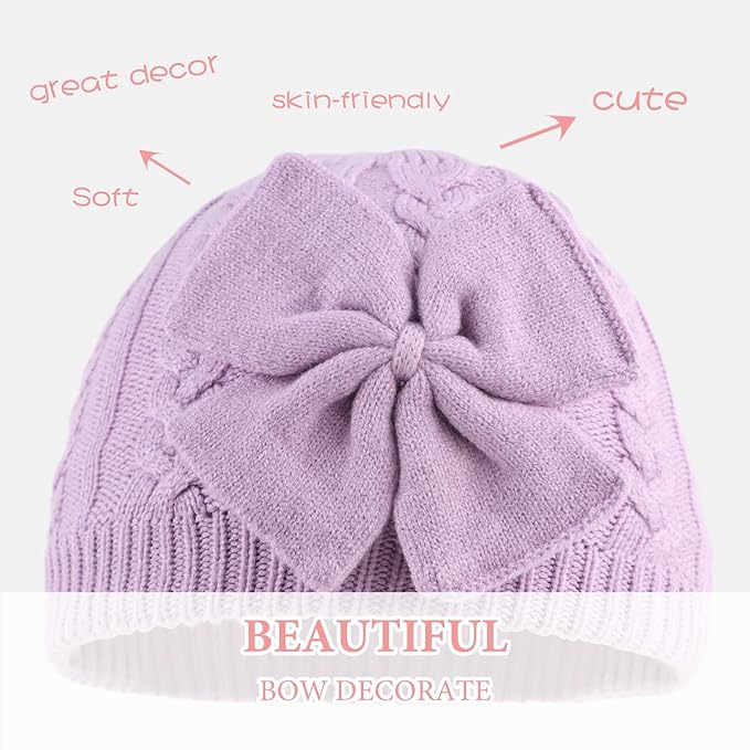 JANGANNSA Winter Warm Knitted Baby Hat for Girls Cotton Lined Infant Toddler Hat Autumn Cute Bow Classic Girls Beanie 0-6Y
