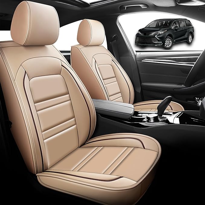 Seat Cover for Toyota Sienna 2004-2025 | Car Seat Covers Front Seats, Waterproof Seat Protectors, Automotive Front Seat Covers (Front Seat, Beige)