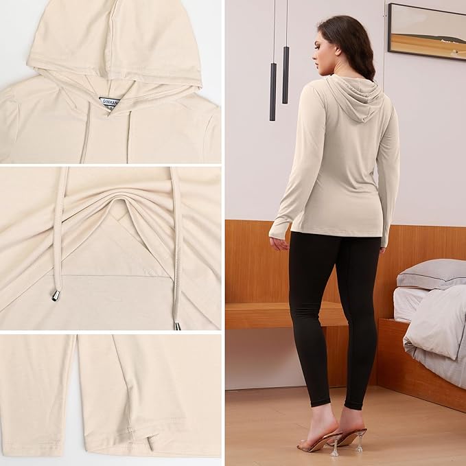 GINKANA Women's Nursing Hoodie Sweatshirt Long Sleeves Breastfeeding Maternity Tops Casual Clothes