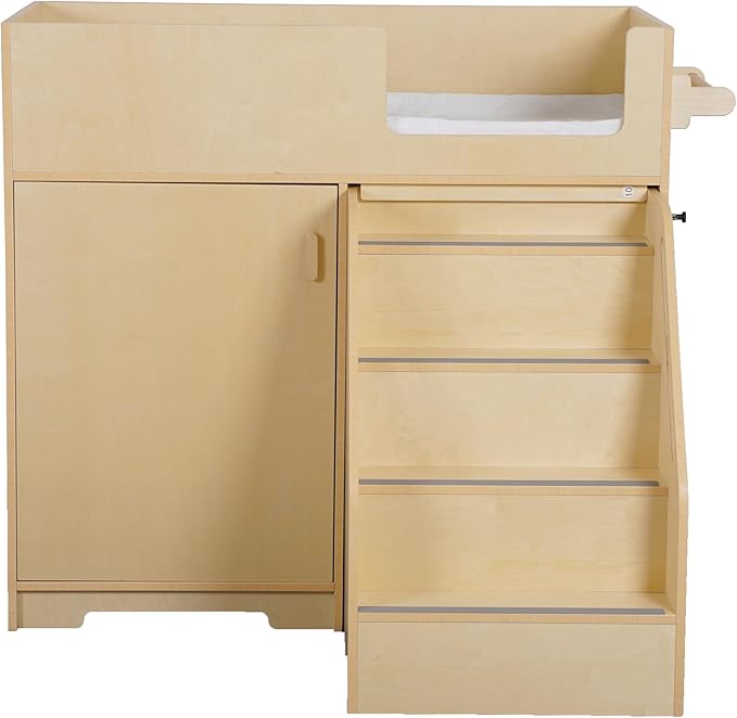 Portable Baby Changing Table Dresser with Stairs on Wheels – Wooden Diaper Changing Station with 2 Storage Shelves, Paper Roller, and Changing Pad - Perfect for Babies and Toddlers