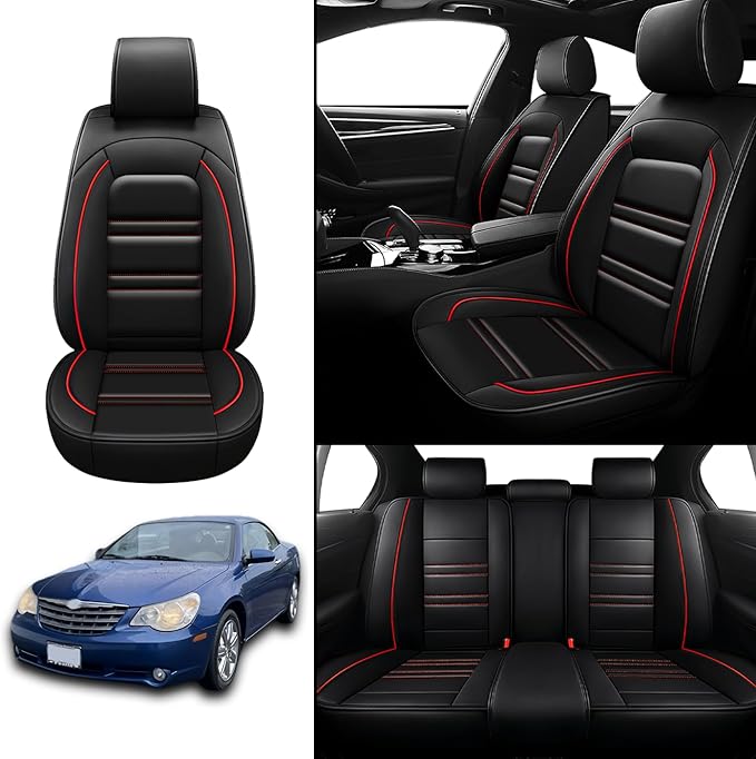 Seat Covers for Chrysler Car Sebring 2000-2010 | 5-Seats Leather Seat Covers, Easy to Install Automotive Seat Covers Full Set (Full Set, Black&Red Line)