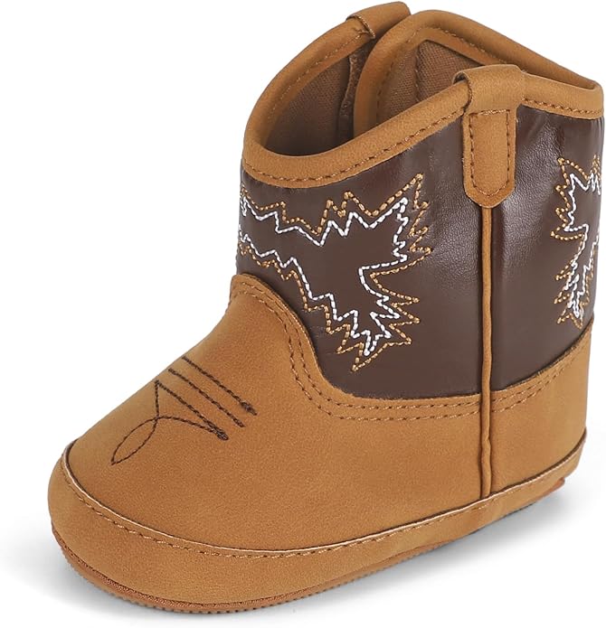 MK MATT KEELY Leather Western Boots Cowboy Bootie Soft Sole Non-Slip Crib Shoes for Baby Infant Toddler Girls Boys Newborn