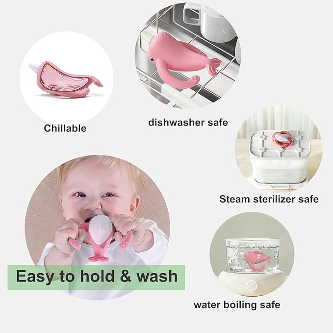 Smily Mia Narwhal Silicone Baby Teething Toys for 3-6 6-12 Months, Teething Relief Toys, Food Grade Silicone Teether Baby Toys, Sensory Toys for Teething Babies, Baby Essential, BPA Free, Pink