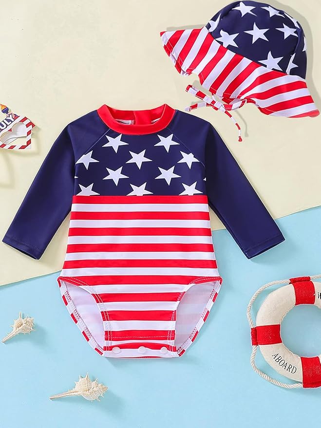 WOLBAY Baby Girl Swimsuit Long Sleeve One Piece Rash Guard with Sun Hat Zipper Bathing Suit Size 0-2T