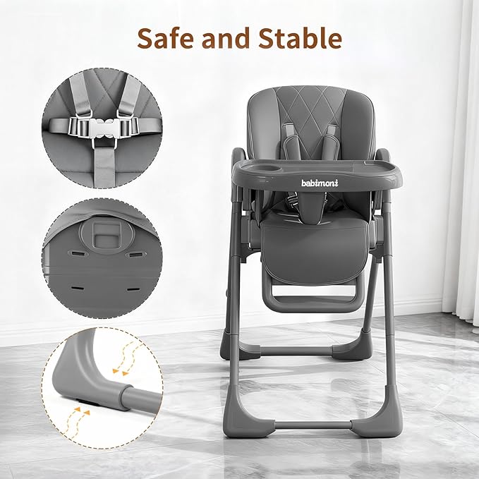 4 in 1 High Chairs for Babies and Toddlers, Foldable Baby High Chairs, Feeding and Eating Seat Highchair with 4 Levels of Recline and 7 Levels of Height Adjustment, Starry Gray