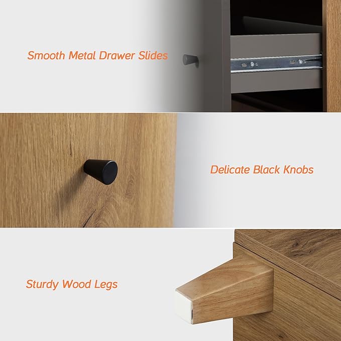 WAMPAT 8 Drawers Dresser Chests for Bedroom, 3-in-1 Modern Oak Brown&Dark Grey Wood Closet Storage Organizer Furniture with Door and Adjustable Shelves for Kids Room, Nursery, 94.4" Wide