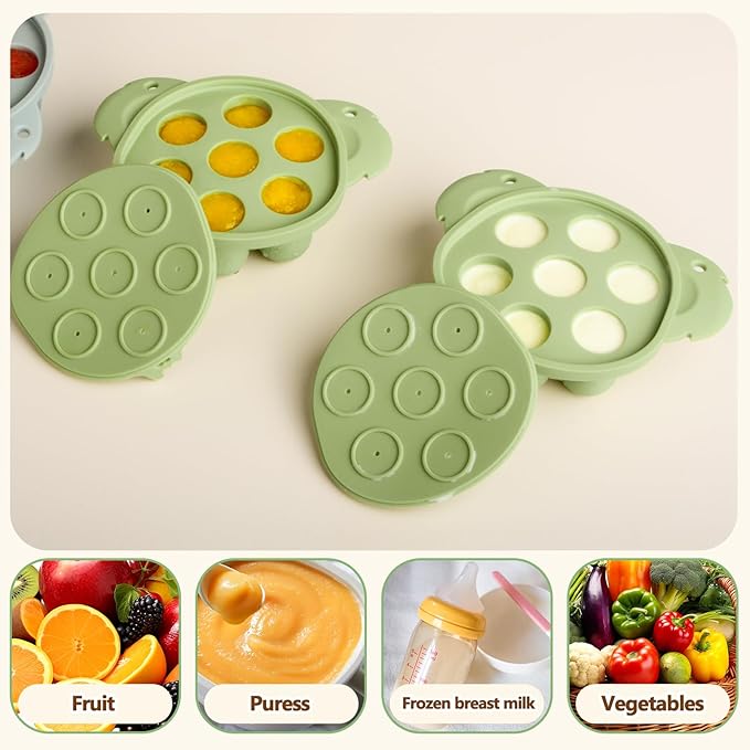 Baby Fruit/Food Feeder with Breastmilk Popsicle Molds & Teether Combo Food Grade Silicon for 6M+ Breastmilk Pops, Frozen Fruit, Baby Teething Relief(Green)