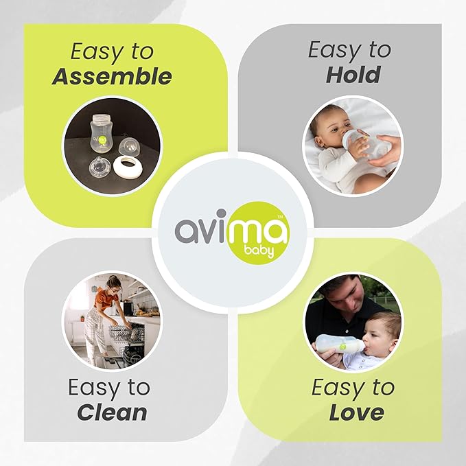Avima Baby 4 oz Anti Colic Baby Bottles for Breastfed Babies - Slow Flow Nipples, Wide Neck Bottle, BPA Free - Newborn 0-3 Months, Stage 1 (Set of 6)