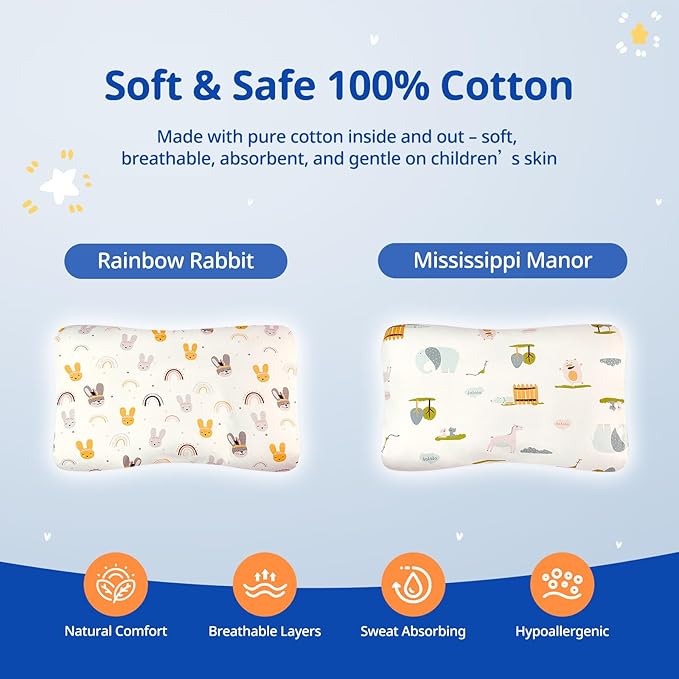 Toddler Pillow with Pillowcase, Breathable & Cozy Machine Washable Kids Pillow with Pillowcase, 21.6x13.8 Ergonomic Children Pillow for Boys and Girls Aged 3-8 (Farm, Height 2)
